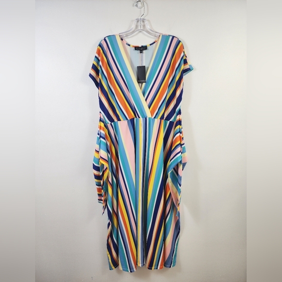 Eloquii Women's Vibrant Multicolor Striped Maxi Dress Front Wrap Tie, sz 14 - Picture 8 of 14